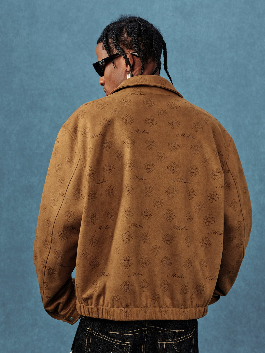 MEDM Leather Logo All-Over Monogram Suede Jacket | Face 3 Face