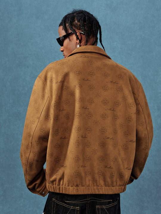 MEDM Leather Logo All-Over Monogram Suede Jacket | Face 3 Face