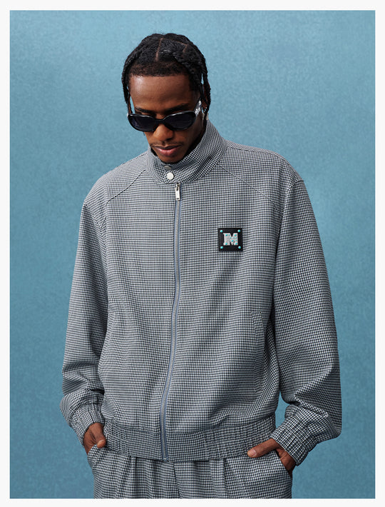 MEDM Houndstooth Leather Logo Track Jacket | Face 3 Face