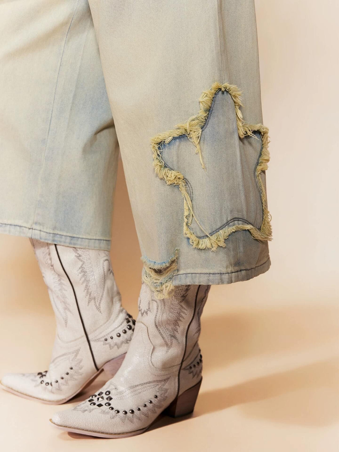 1807 Star Patch Washed Distressed Denim Cropped Shorts | Face 3 Face