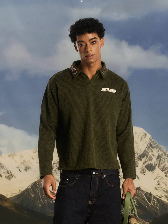 S45 Pearl and Rhinestone Long Sleeve Polo | Face 3 Face