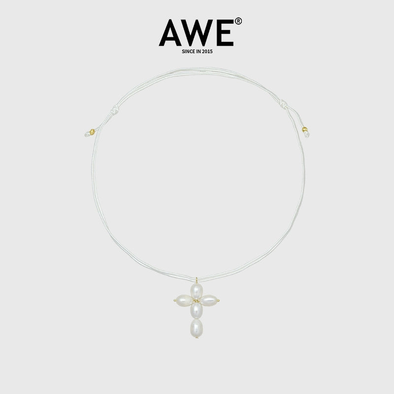 AWE Pearl Cross Pendant Necklace | Face 3 Face