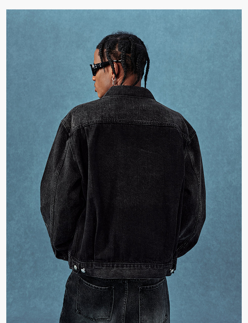 MEDM Leather Logo Washed 2nd-Type Denim Jacket | Face 3 Face