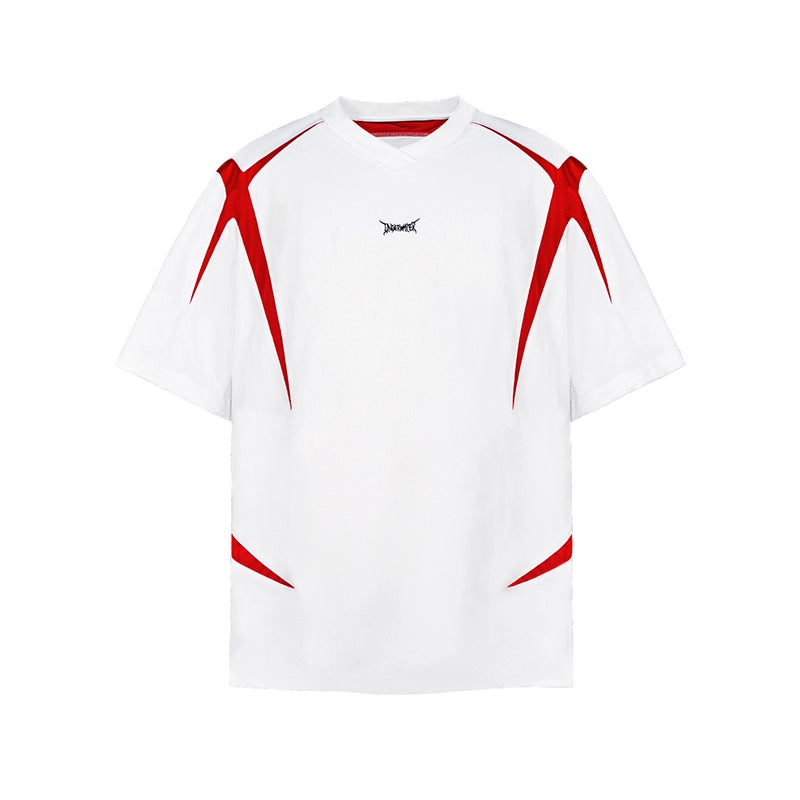 UNDERWATER White and Red Deconstructed Patchwork Embroidered Jersey Tee | Face 3 Face