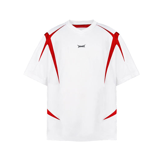 UNDERWATER White and Red Deconstructed Patchwork Embroidered Jersey Tee | Face 3 Face
