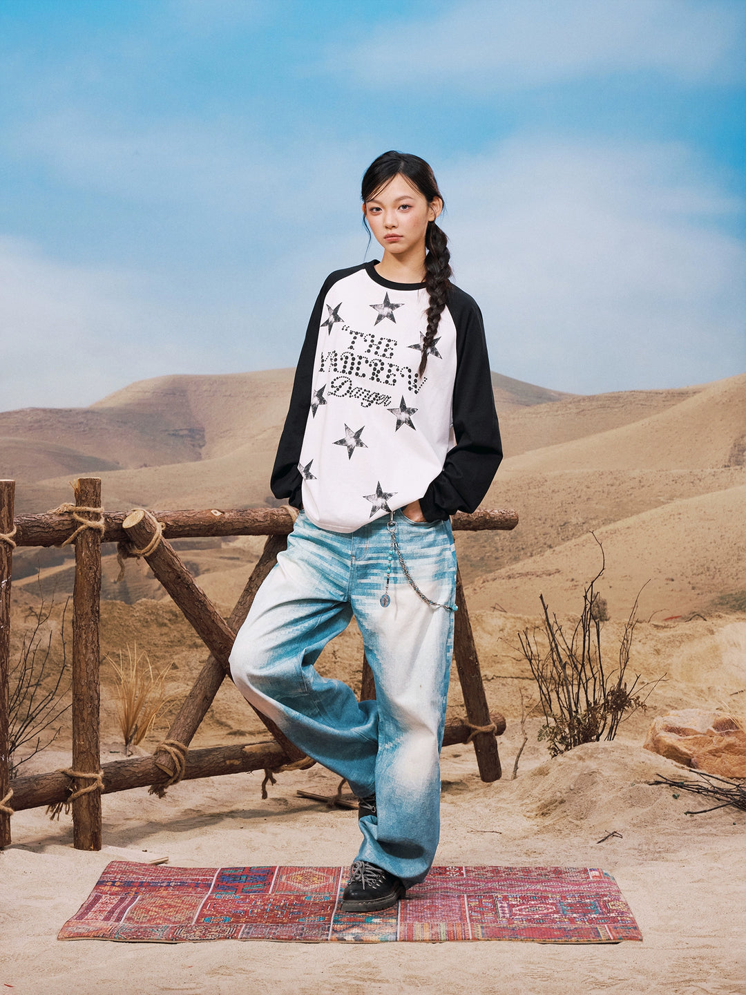 YADcrew Star Logo Print Raglan Long Sleeve Tee | Face 3 Face