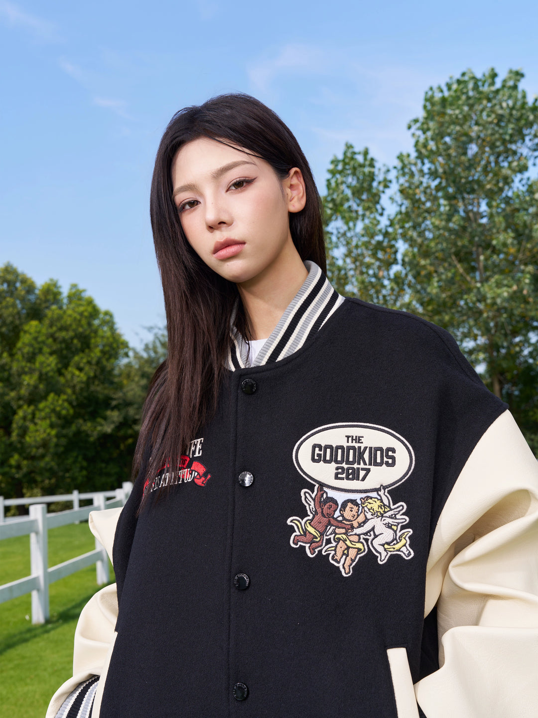 AFGK Star Angel Embroidered Varsity Jacket | Face 3 Face