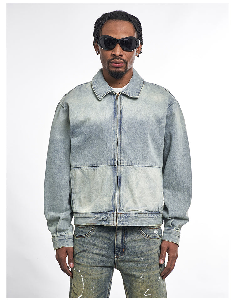 F3F Select Washed Denim Zip Up Work Jacket | Face 3 Face
