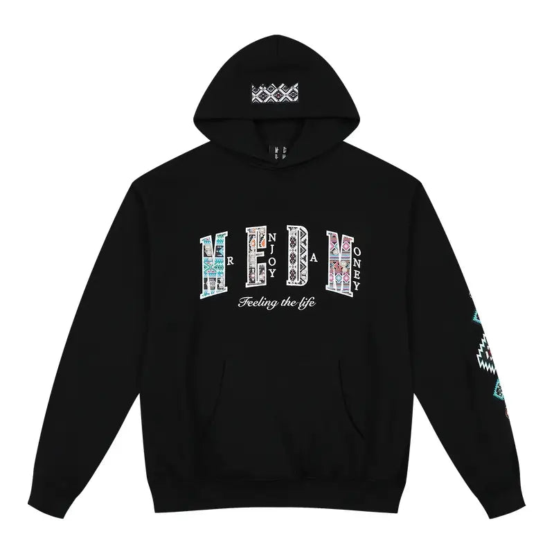 MEDM Ethnic Embroidered Patch Pearl Oversized Hoodie | Face 3 Face