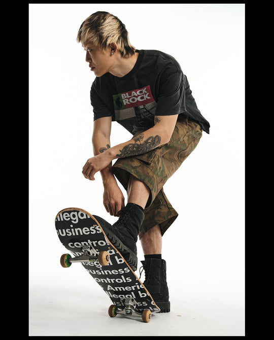 NOVACAM Camouflage & Black Baggy Work Cargo Shorts | Face 3 Face