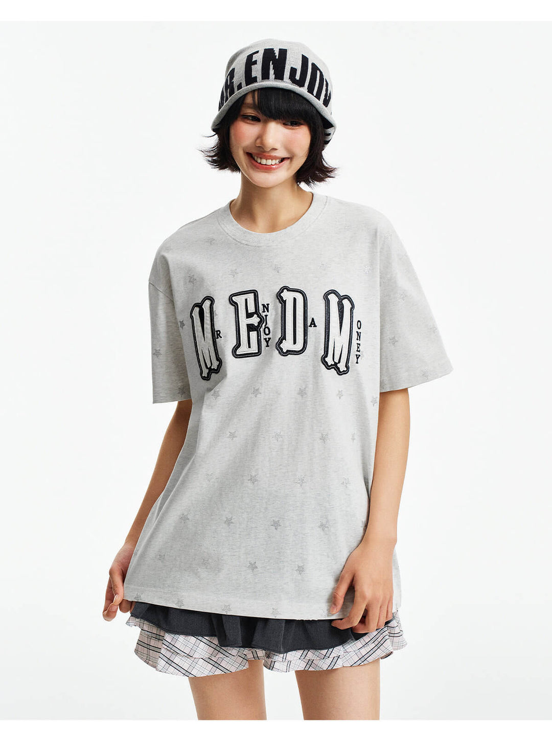 MEDM All Over Glitter Star Print Logo Patch Short Sleeve Tee | Face 3 Face