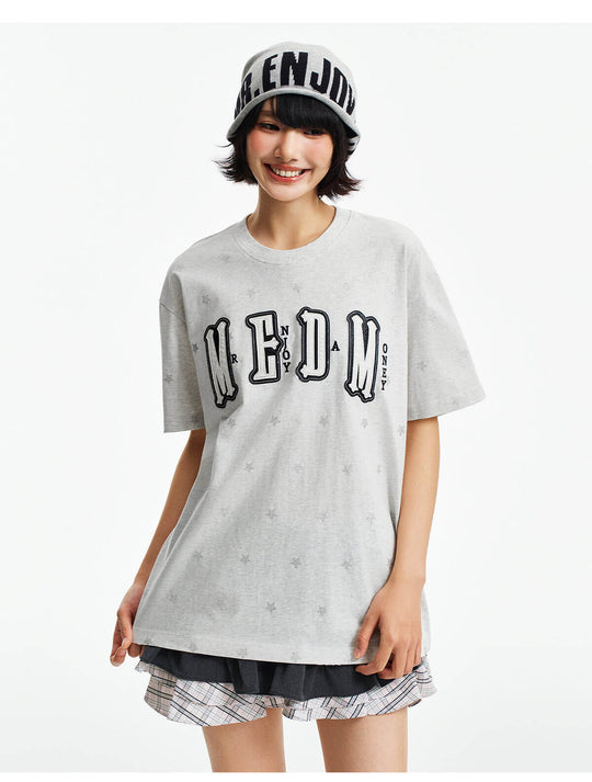MEDM All Over Glitter Star Print Logo Patch Short Sleeve Tee | Face 3 Face