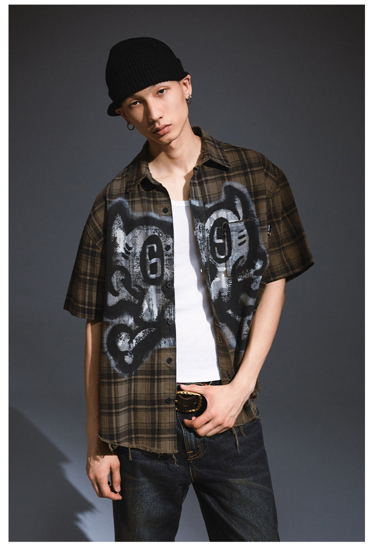 Remedy Skull Print Plaid Short Sleeve Shirt | Face 3 Face