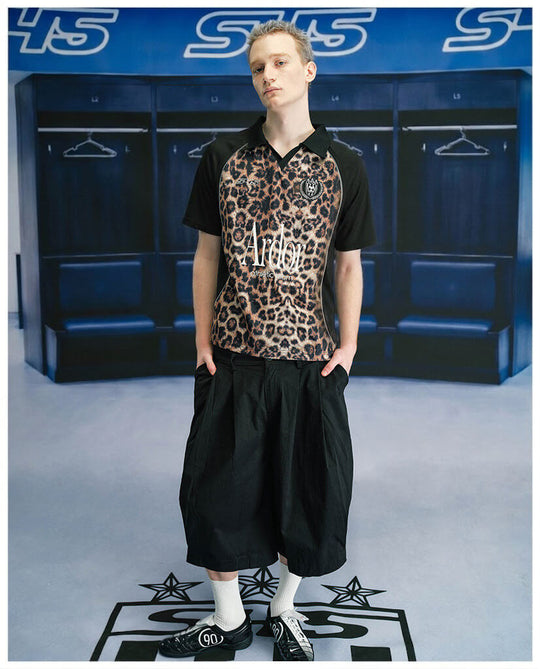 S45 Leopard Color Block Short Sleeve Polo Soccer Jersey | Face 3 Face