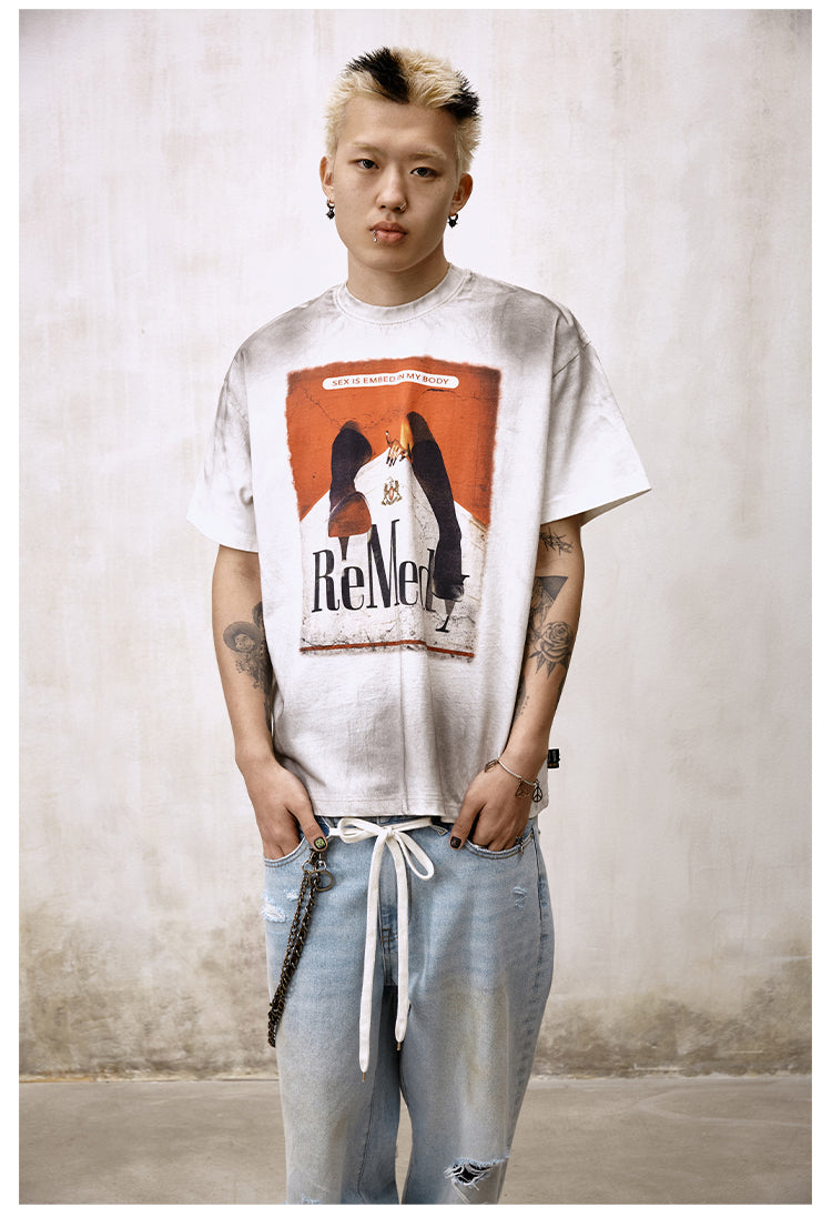 Remedy Inspired Print Washed Aged Tee | Face 3 Face