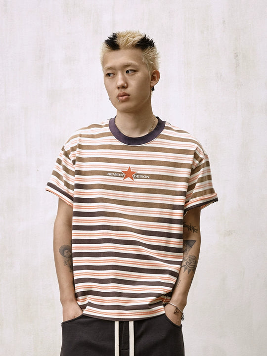 Remedy Washed Striped Star Print Tee | Face 3 Face