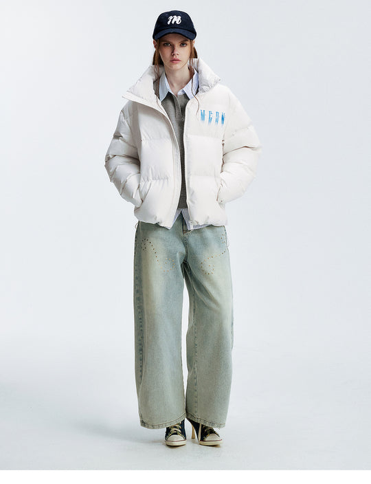 MEDM Rhinestone Studded Logo Down Jacket | Face 3 Face