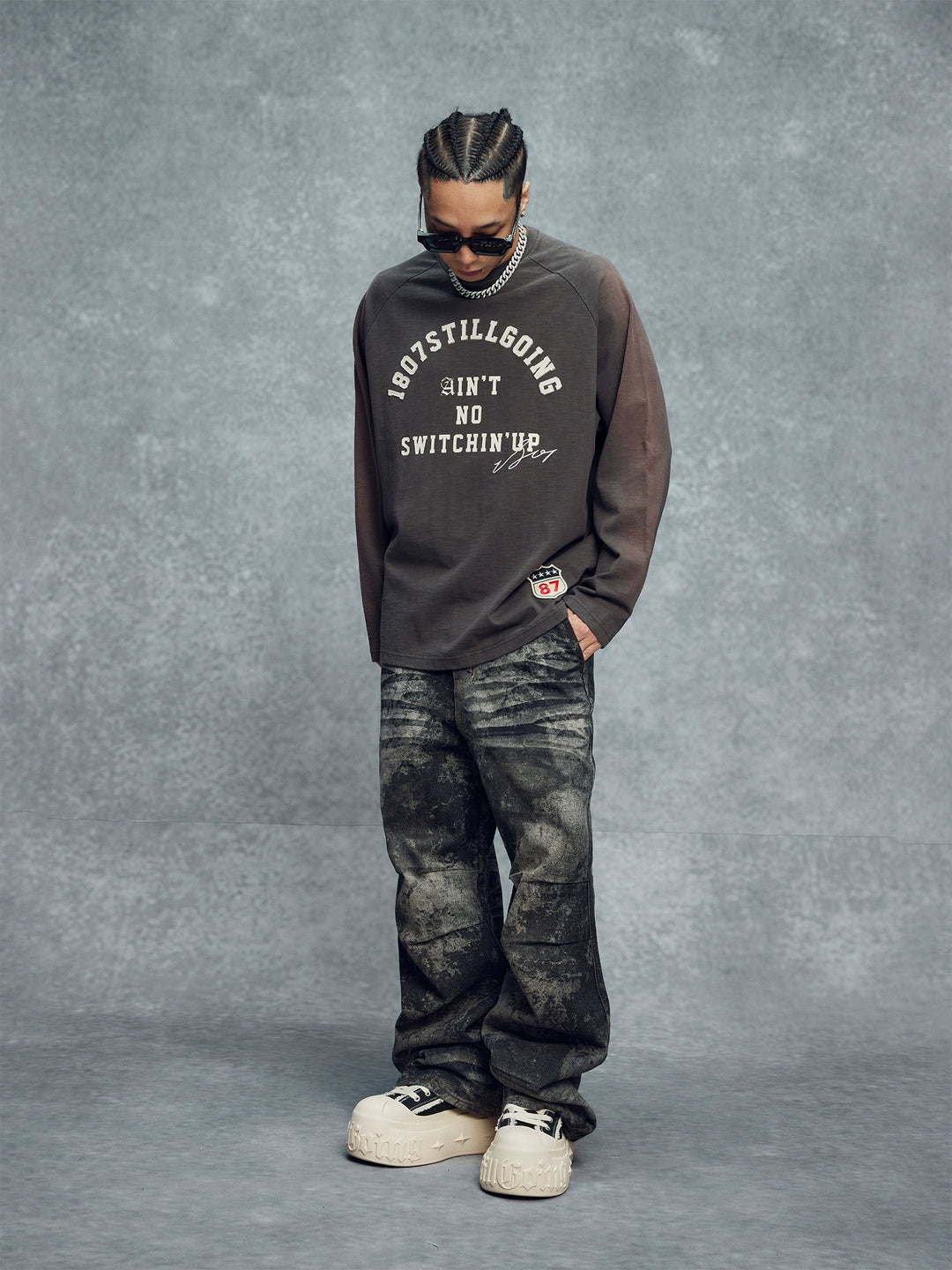 1807 Vintage Print Aged Long Sleeve Tee | Face 3 Face