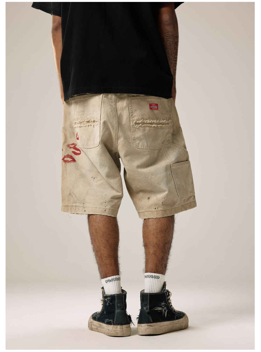 Remedy Kiss Mark Distressed Hole Work Painter Shorts | Face 3 Face