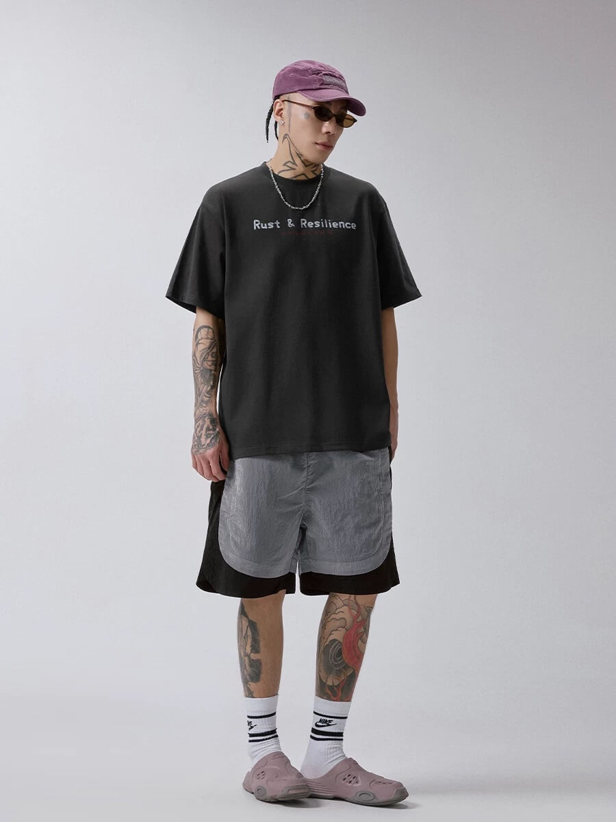 F2CE Metal Style Logo Print Washed Distressed Short Sleeve Tee | Face 3 Face