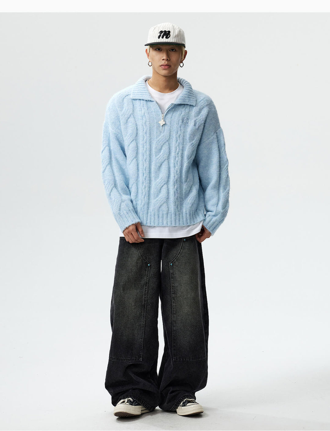 MEDM Cable Knit Half Zip Polo Sweater | Face 3 Face