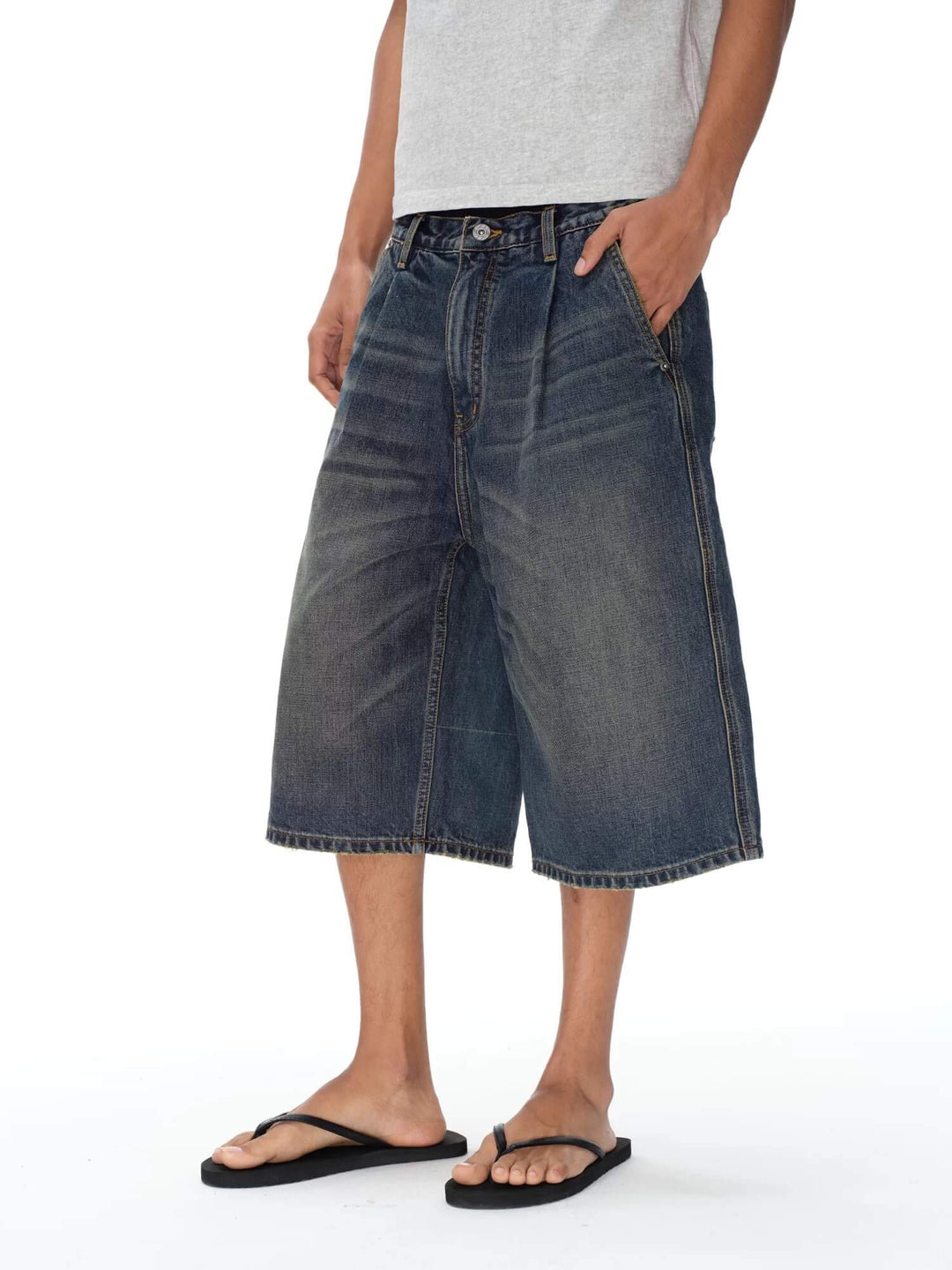 EXITMODE BY BLIND NO PLAN Pleated Washed Denim Shorts | Face 3 Face