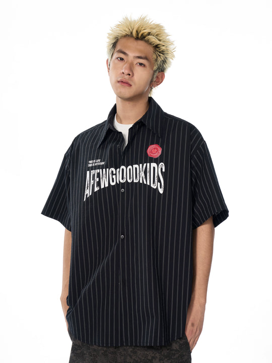 AFGK Striped Logo Print Short Sleeve Shirt | Face 3 Face
