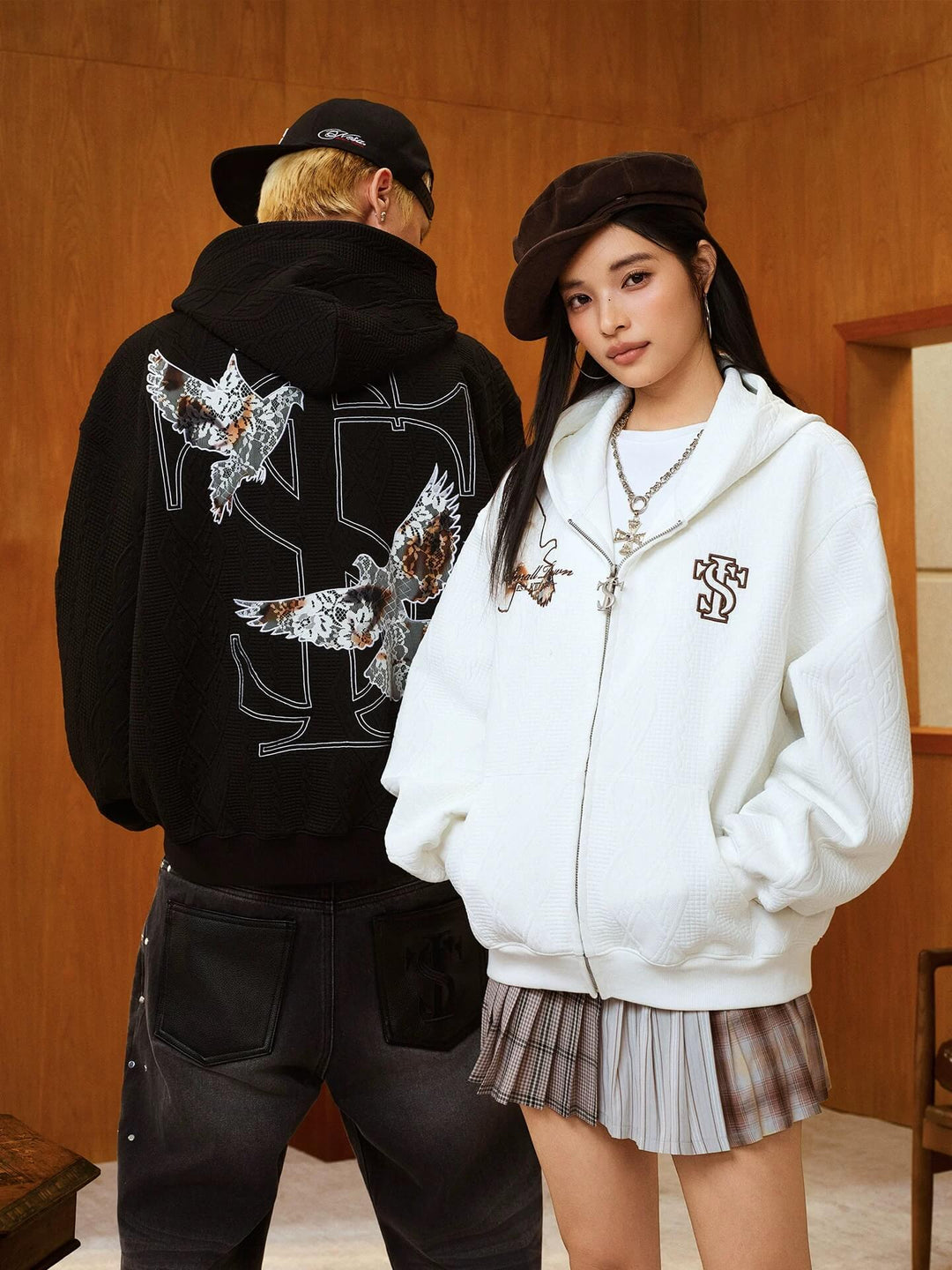 Small Town Kid Lace Dove Patch Logo Embroidered Hooded Jacket | Face 3 Face