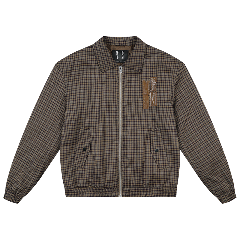 MEDM Plaid Quilted-Lined Leather Patch Track Jacket | Face 3 Face