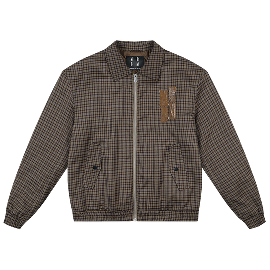 MEDM Plaid Quilted-Lined Leather Patch Track Jacket | Face 3 Face