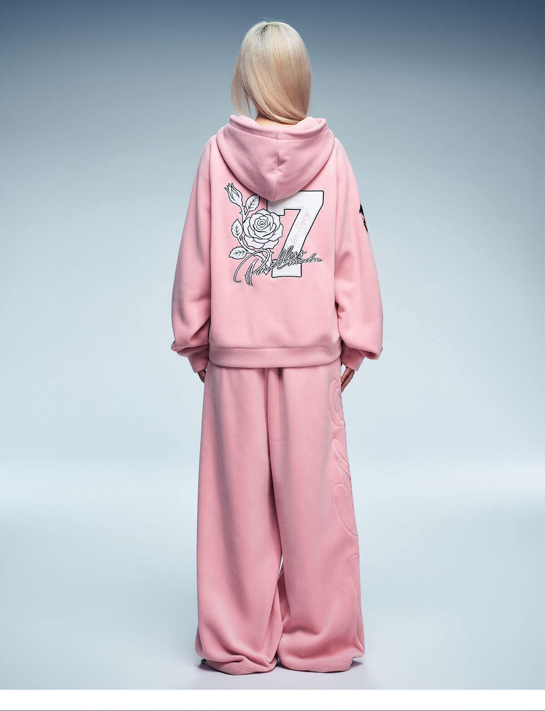 MEDM Rose Embroidered Patch Zip Up Fleece Hoodie | Face 3 Face