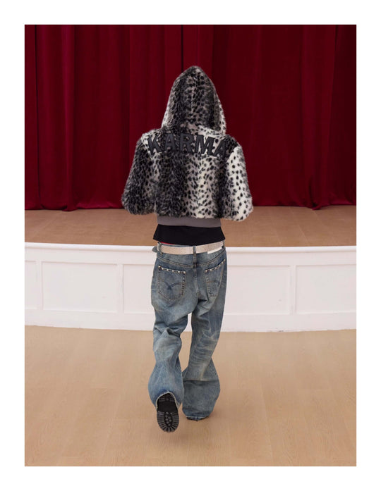 KARMANISTIC Leopard Fur Hooded Jacket | Face 3 Face