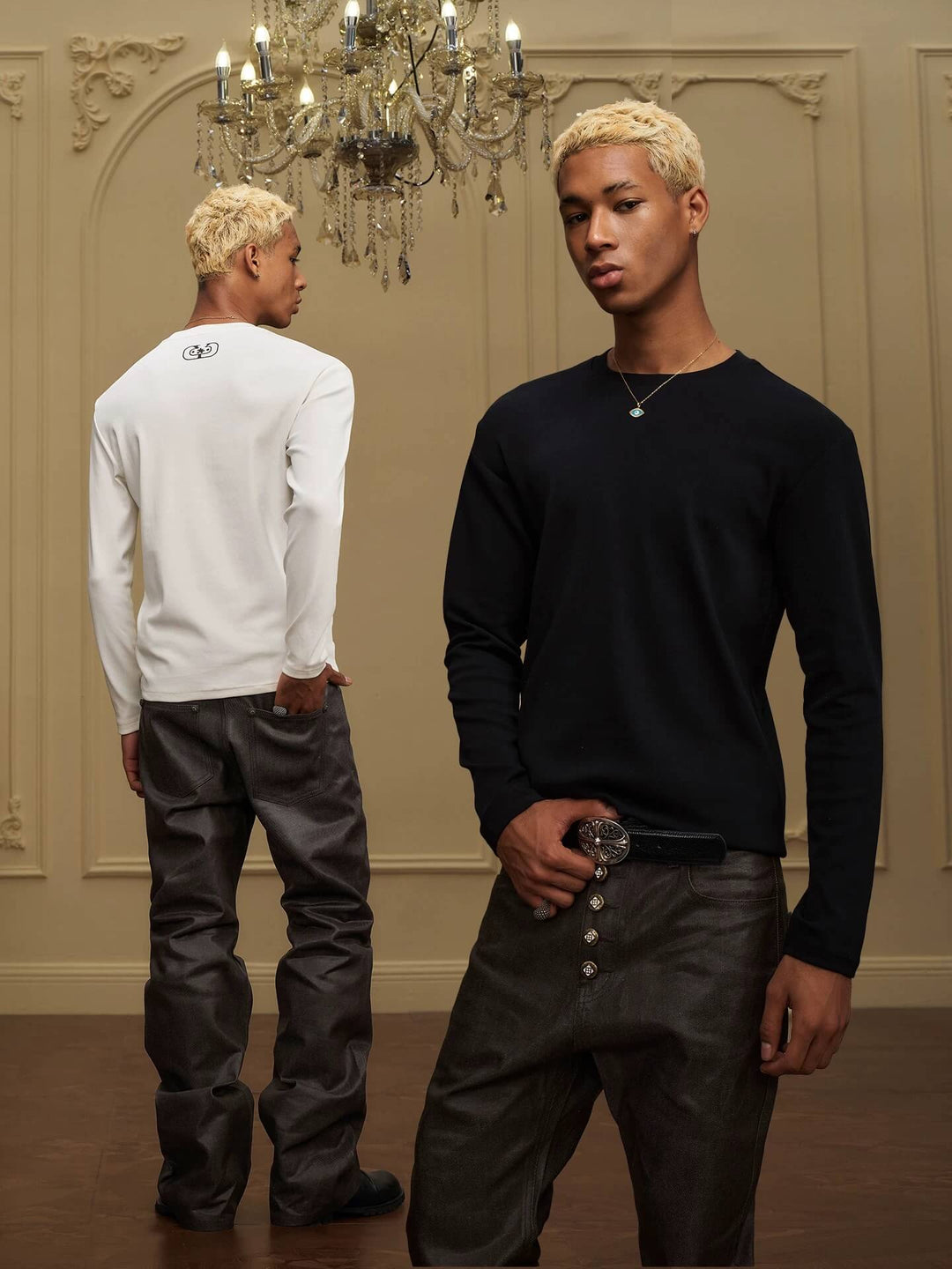 YADcrew Neck Logo Print Stretch Long Sleeve Tee | Face 3 Face