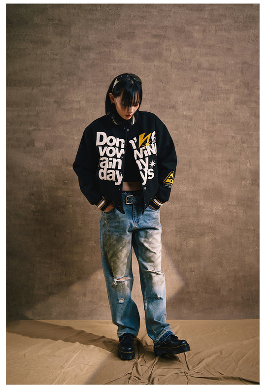 Remedy Lightning Embroidered Varsity Jacket | Face 3 Face