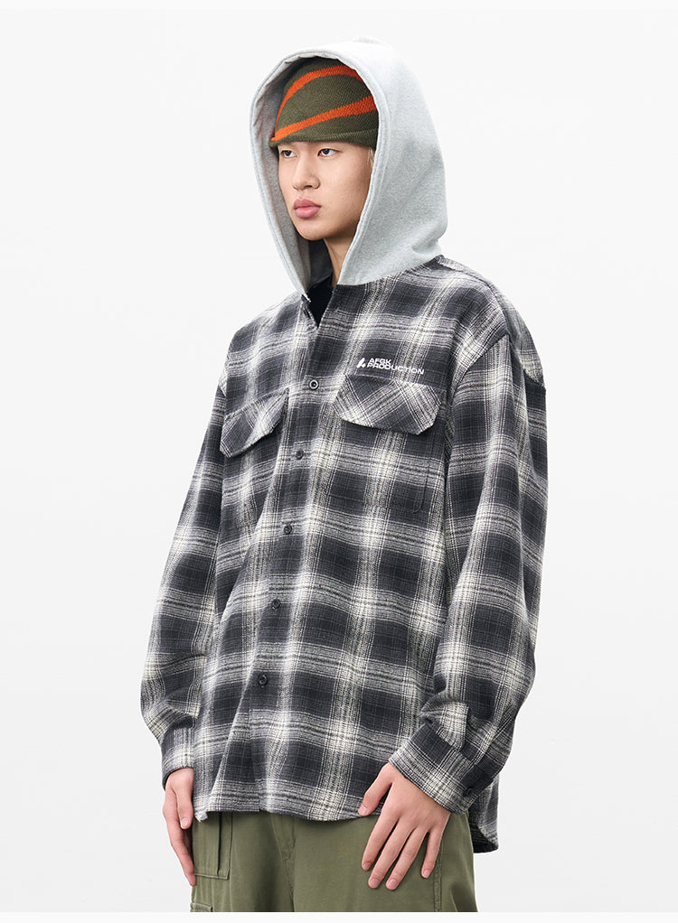 AFGK Plaid Embroidered Hooded Long Sleeve Shirt | Face 3 Face