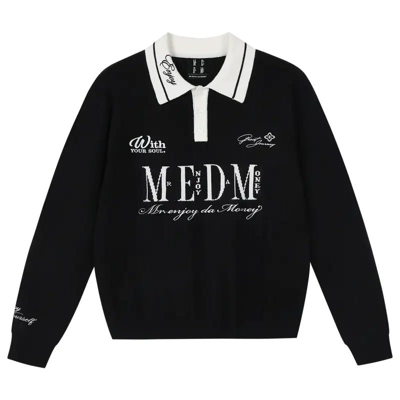 MEDM Color Blocked Long Sleeve Knit Polo Sweater | Face 3 Face