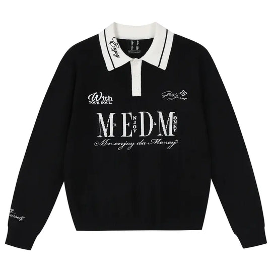 MEDM Color Blocked Long Sleeve Knit Polo Sweater | Face 3 Face