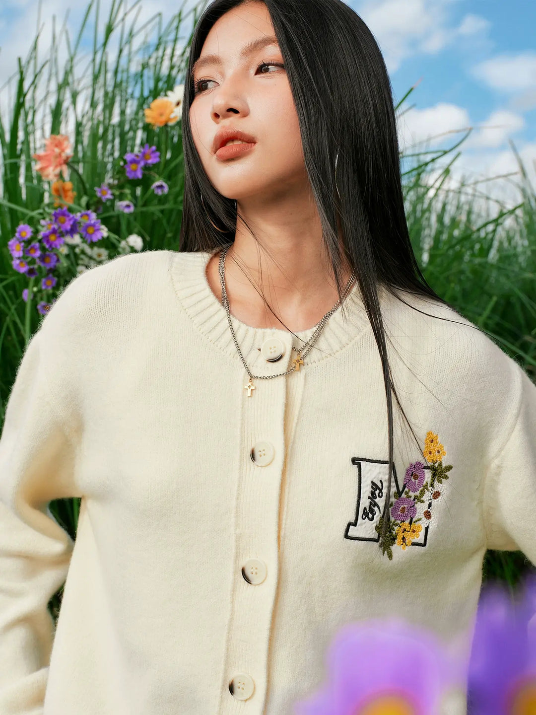 MEDM Floral Embroidered Knit Cardigan | Face 3 Face