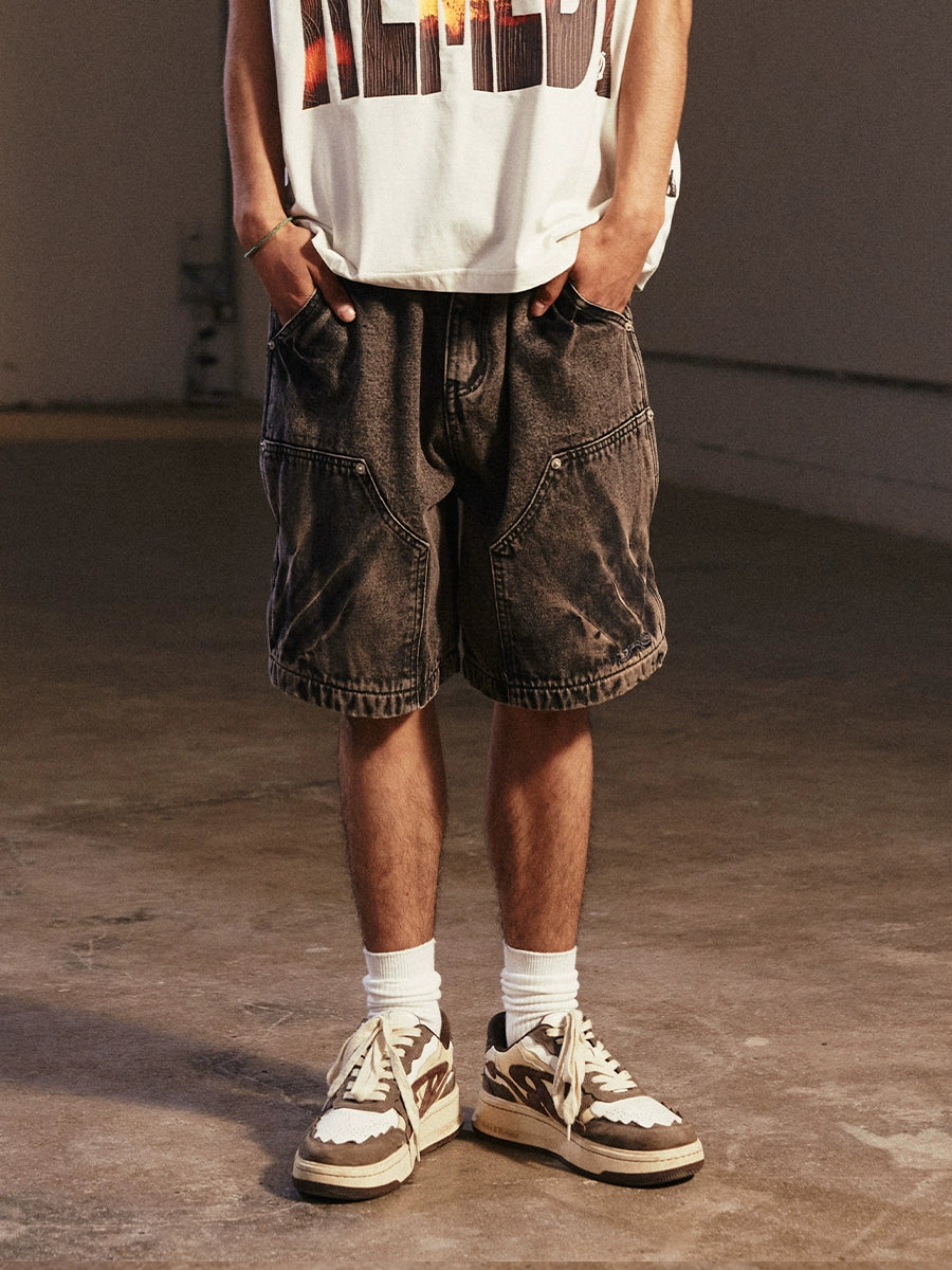 Remedy Washed Double Knee Denim Shorts | Face 3 Face