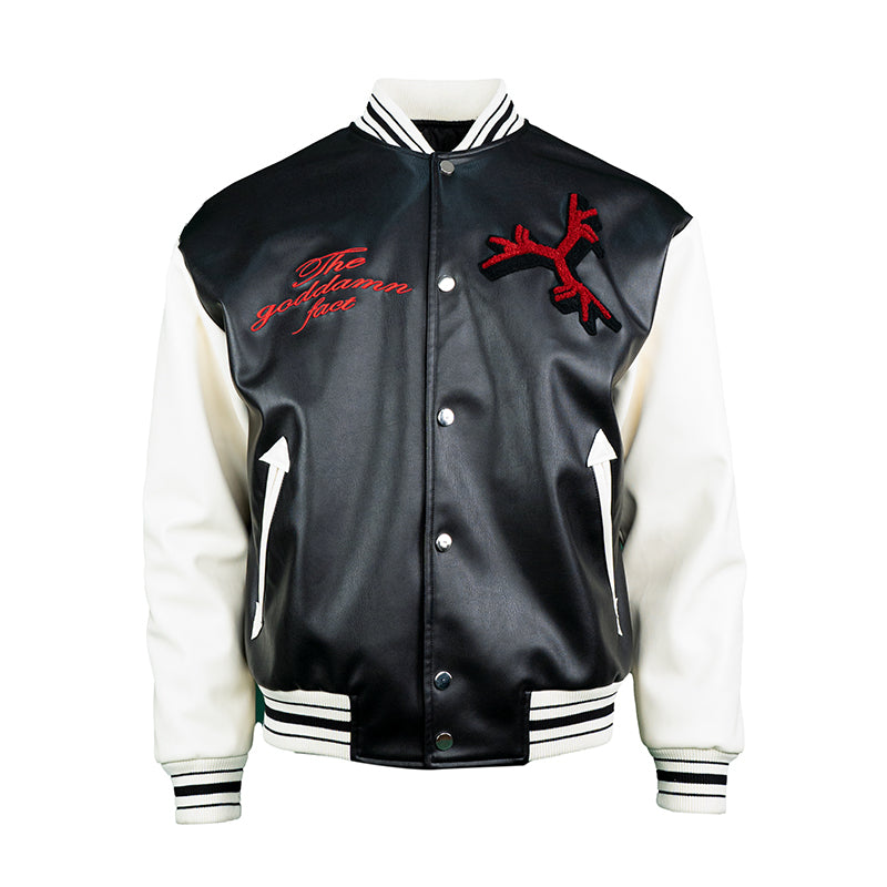 TGFCLUB Goat Embroidered PU Leather Varsity Jacket | Face 3 Face