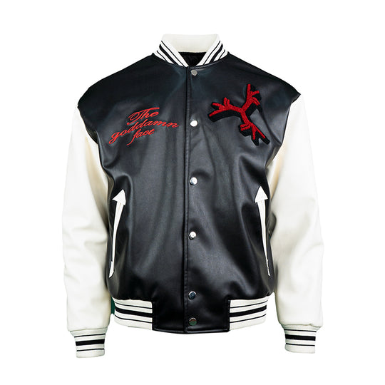 TGFCLUB Goat Embroidered PU Leather Varsity Jacket | Face 3 Face