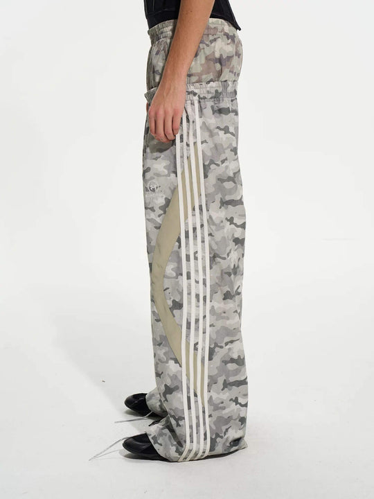 EXITMODE BY BLIND NO PLAN Double Waist Camouflage Four Stripe Baggy Track Pants | Face 3 Face
