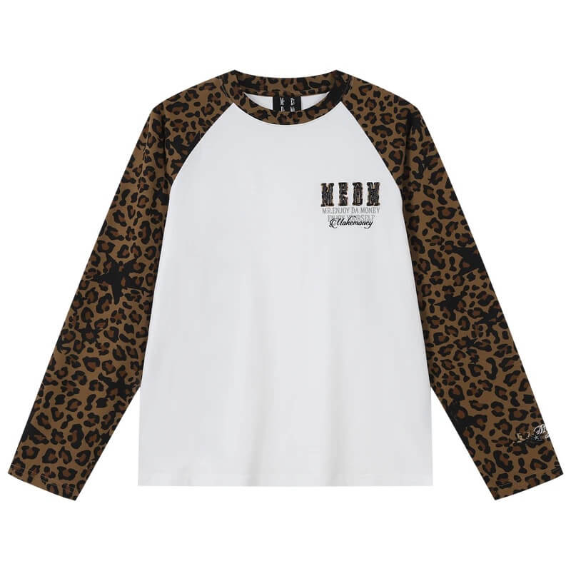 MEDM Leopard Camo Print Raglan Long Sleeve Tee | Face 3 Face