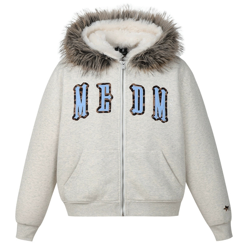 MEDM Faux Fur Lined Hooded Fur Zip Up Jacket | Face 3 Face