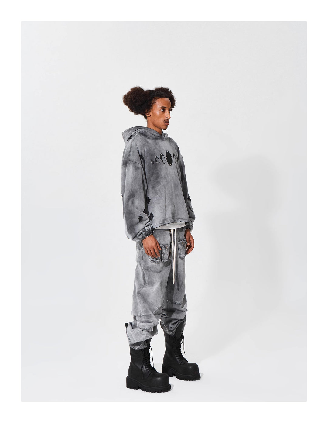 KARMANISTIC Distressed Washed Rivets Hoodie | Face 3 Face
