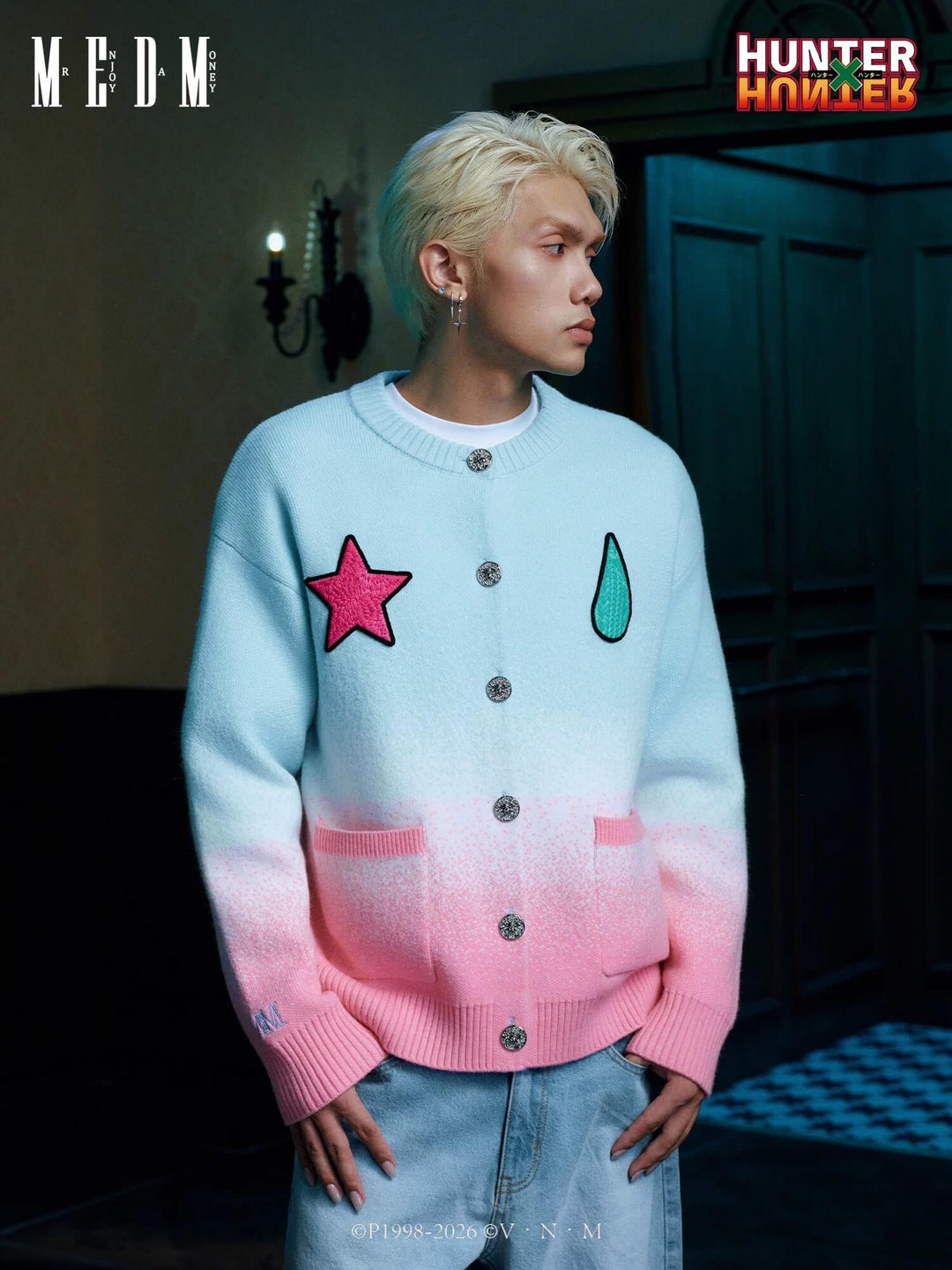 MEDM × HUNTER×HUNTER Hisoka Star and Teardrop Patch Gradient Cardigan | Face 3 Face