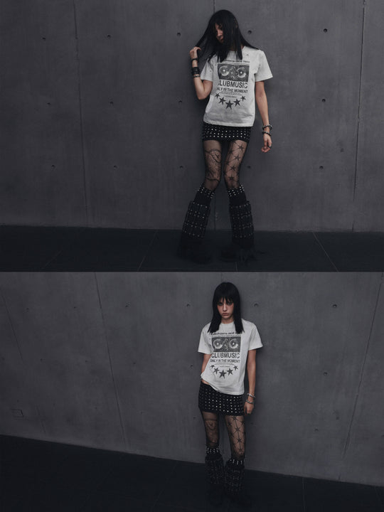 ANTIDOTE Audio Amplifier Graphic Print Distressed Short Sleeve Tee
