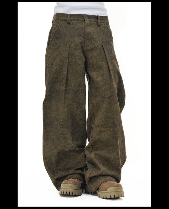 NOVACAM Brown Washed Tuck Baggy Pants | Face 3 Face