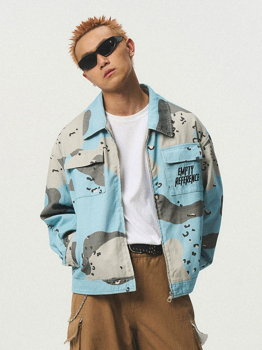 EMPTY REFERENCE Blue Camouflage Pockets Work Jacket | Face 3 Face