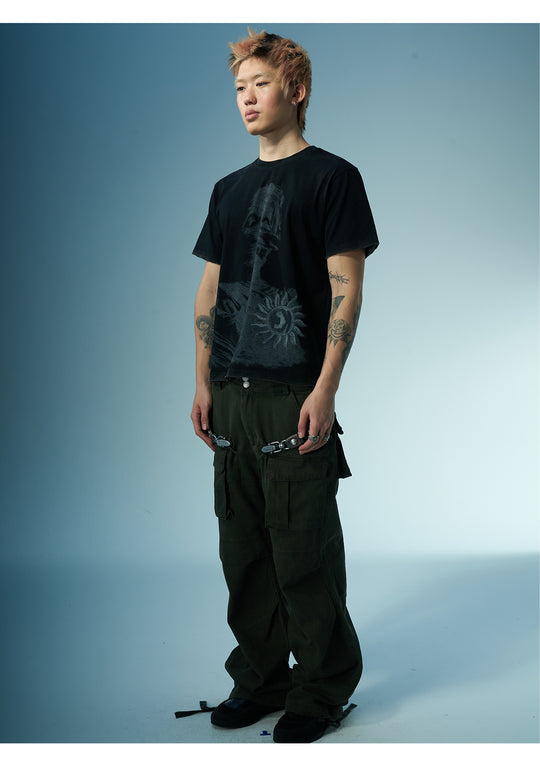 EVILKNIGHT(EK) Washed Portrait Printed Tee | Face 3 Face